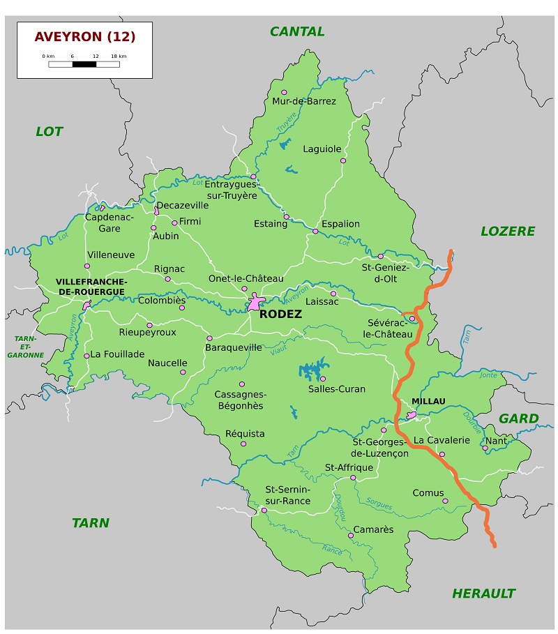 Carte de l'Aveyron avec les attraits touristiques