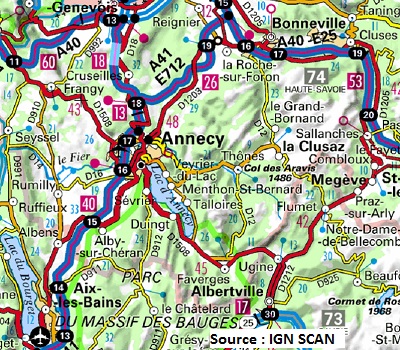 Carte du lac d'Annecy et des environs