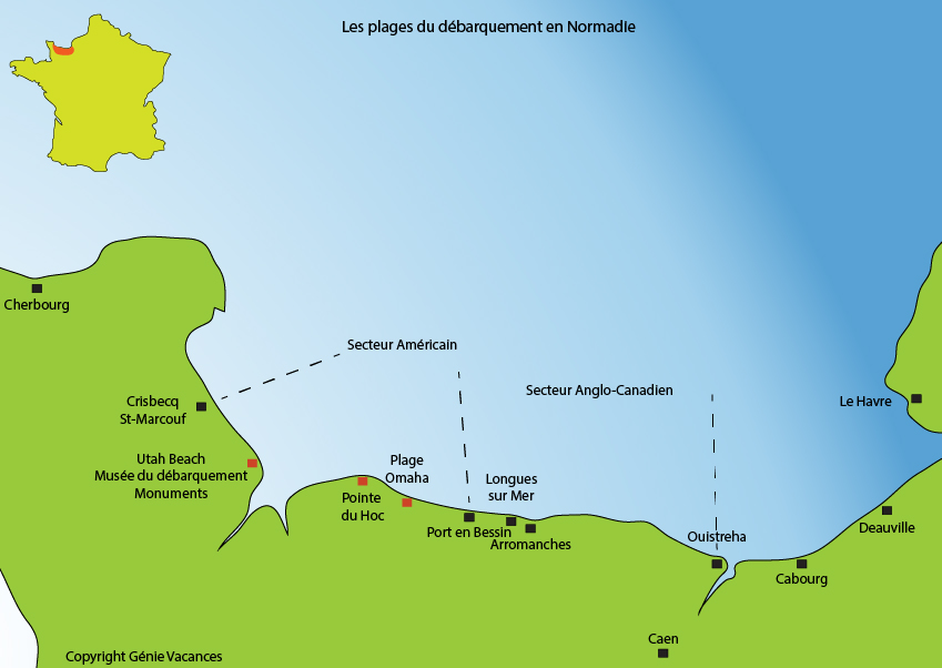 Carte des plages du débarquement en Normandie