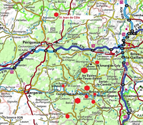 Carte des plus beaux villages de la Dordogne
