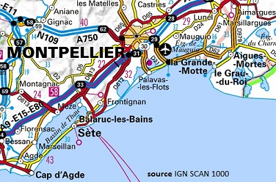 Carte des stations balnéaires autour de Montpellier