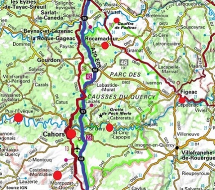 Karte Von Lot (Frankreich - Region Lot)